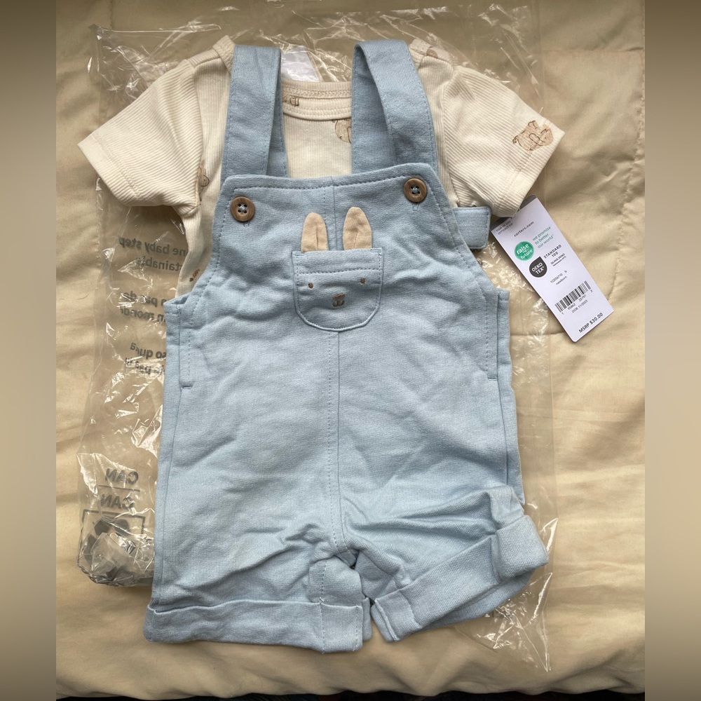 Carter’s Baby Blue Overalls with Cream Shirt